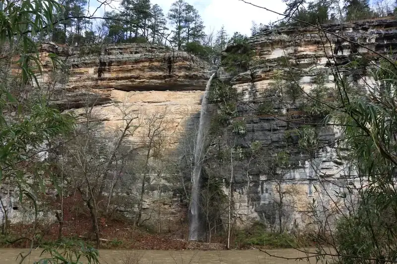 A seasonal waterfall pouring off Roark Bluff above the Buffalo River