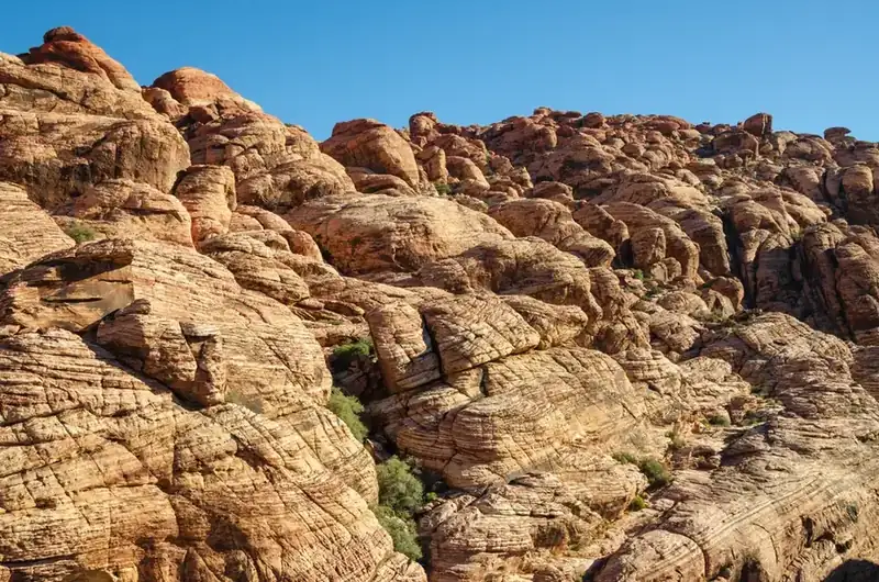 Cross-bedded sandstone domes stacked up a hillside at Red Rock Canyon